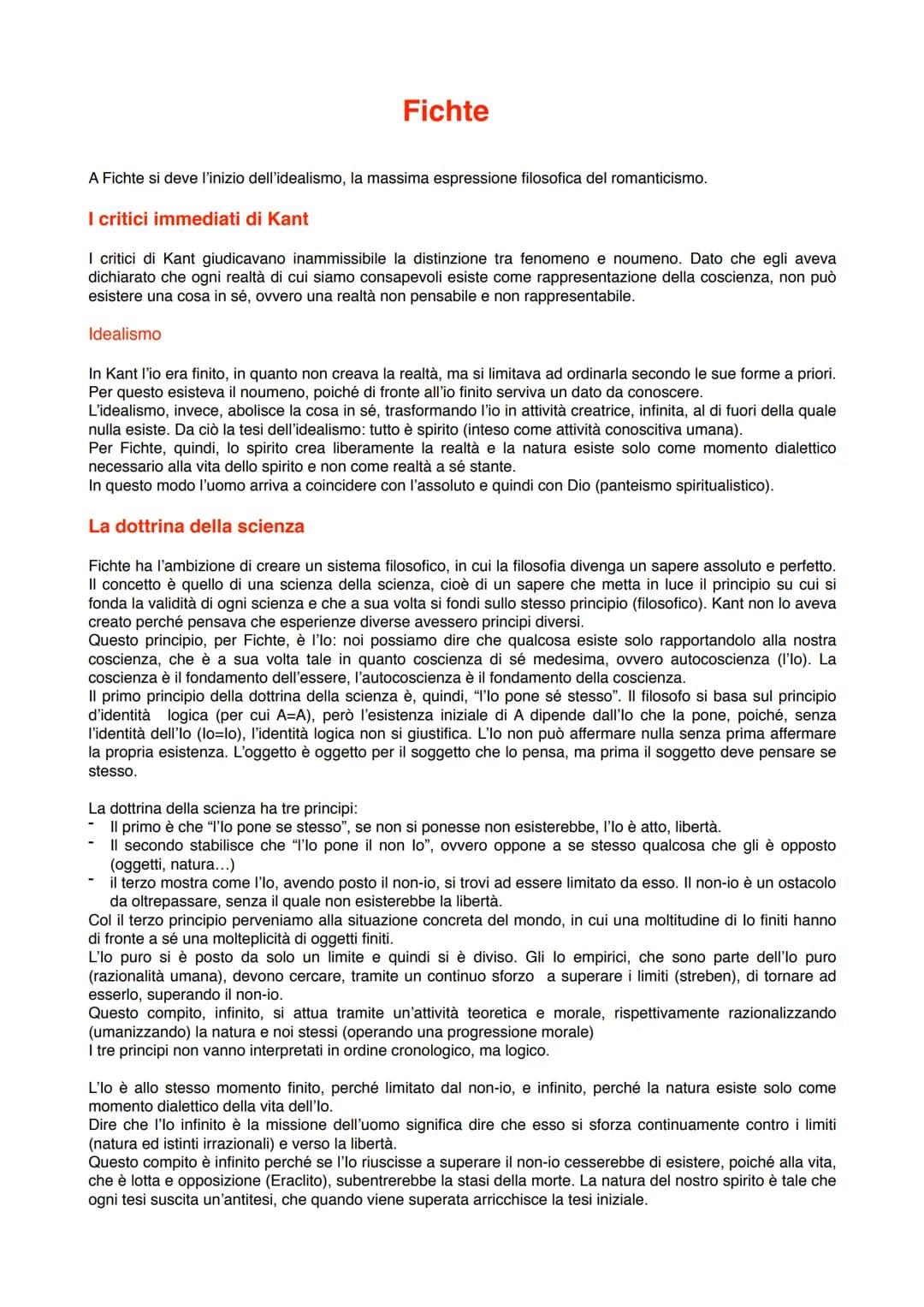 Fichte
A Fichte si deve l'inizio dell'idealismo, la massima espressione filosofica del romanticismo.
I critici immediati di Kant
I critici d