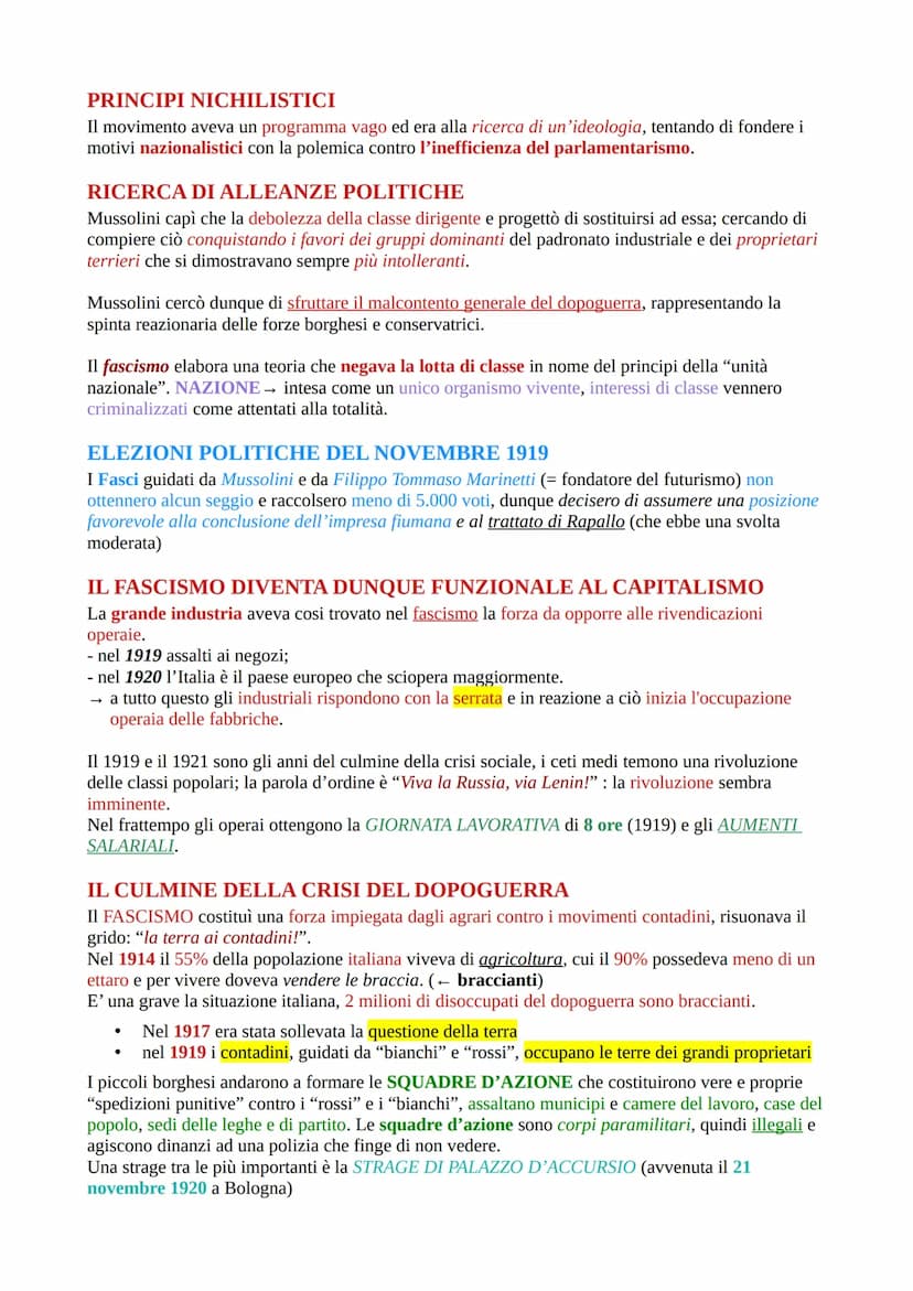 
<p>Il Fascismo è un movimento fondato da Mussolini nel 1919, che ha preso piede come reazione e conseguenza alla crisi politica, economica,