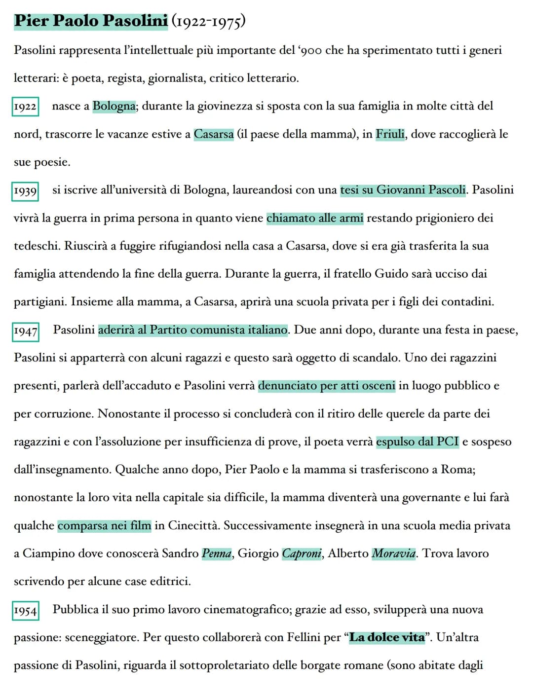 Pier Paolo Pasolini (1922-1975)
Pasolini rappresenta l'intellettuale più importante del '900 che ha sperimentato tutti i generi
letterari: è