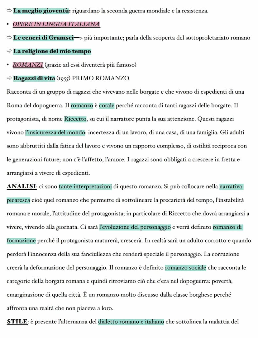 Pier Paolo Pasolini (1922-1975)
Pasolini rappresenta l'intellettuale più importante del '900 che ha sperimentato tutti i generi
letterari: è