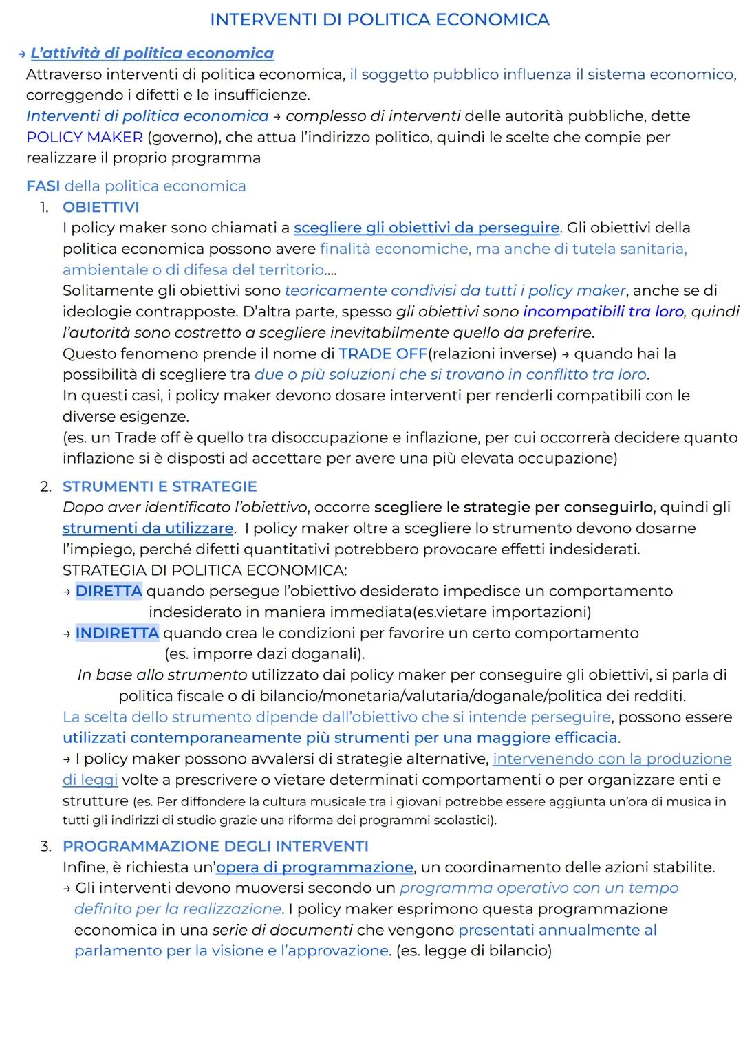 # INTERVENTI DI POLITICA ECONOMICA

→ L'attività di politica economica

Attraverso interventi di politica economica, il soggetto pubblico in