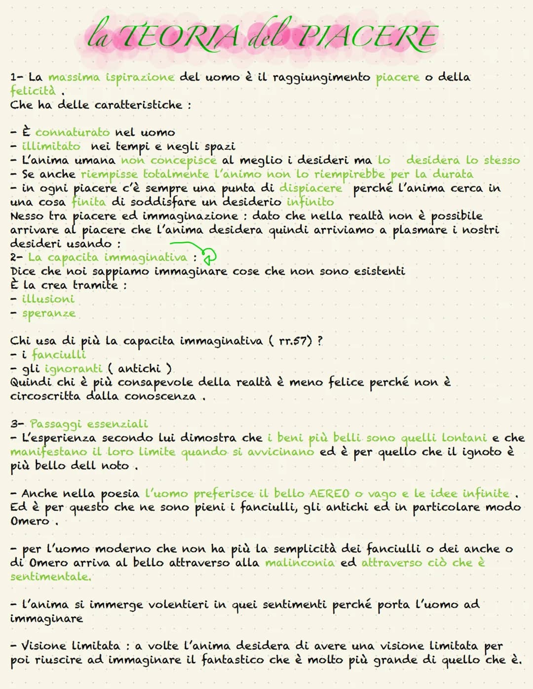 la TEORIA del PIACERE
1- La massima ispirazione del uomo è il raggiungimento piacere o della
felicità.
Che ha delle caratteristiche:
- E con