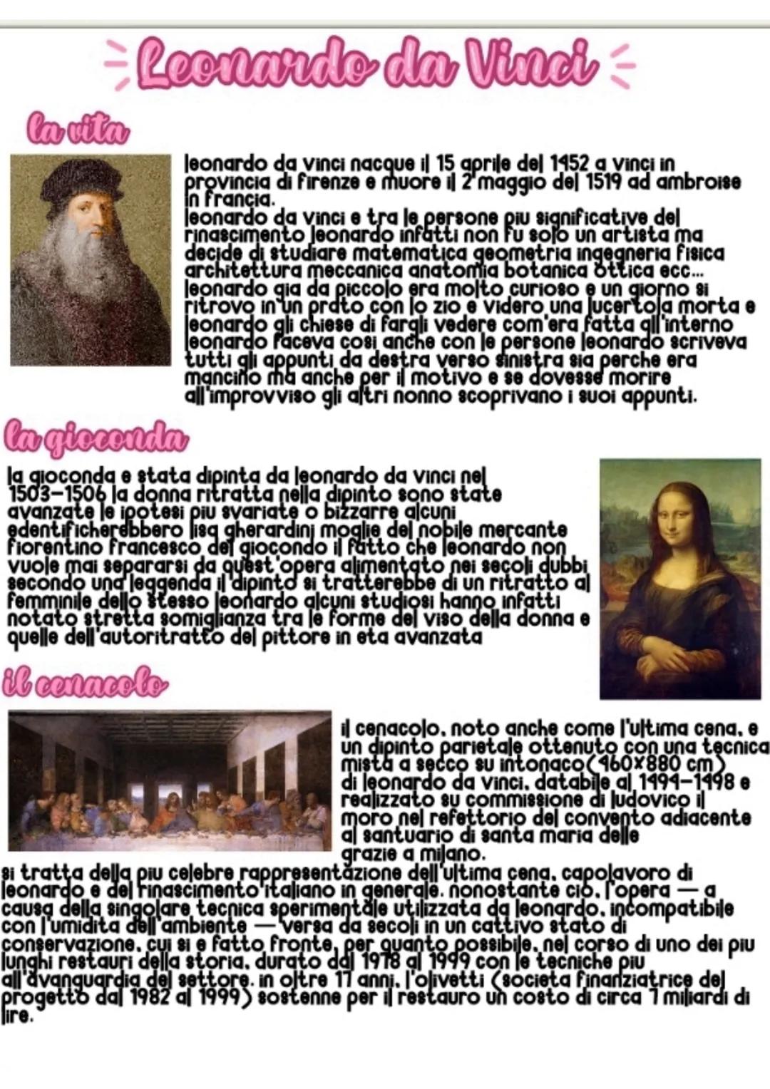 la vita
Leonardo da Vinci -
leonardo da Vinci nacque il 15 aprile del 1452 a vinci in
provincia di Firenze e muore il 2 maggio del 1519 ad a