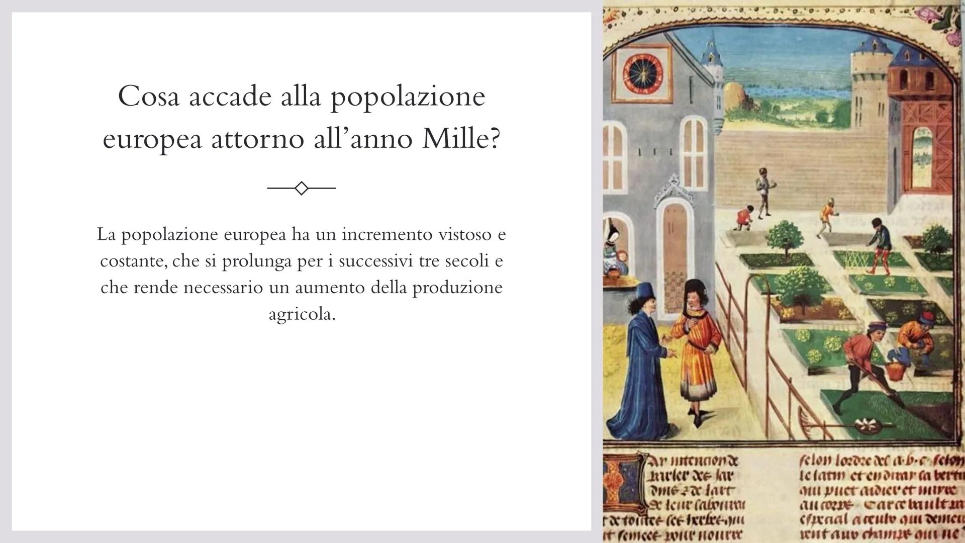 LA RINASCITA
DOPO L'ANNO
MILLE
A MEEN
mmm Cosa accade alla popolazione
europea attorno all'anno Mille?
La popolazione europea ha un incremen