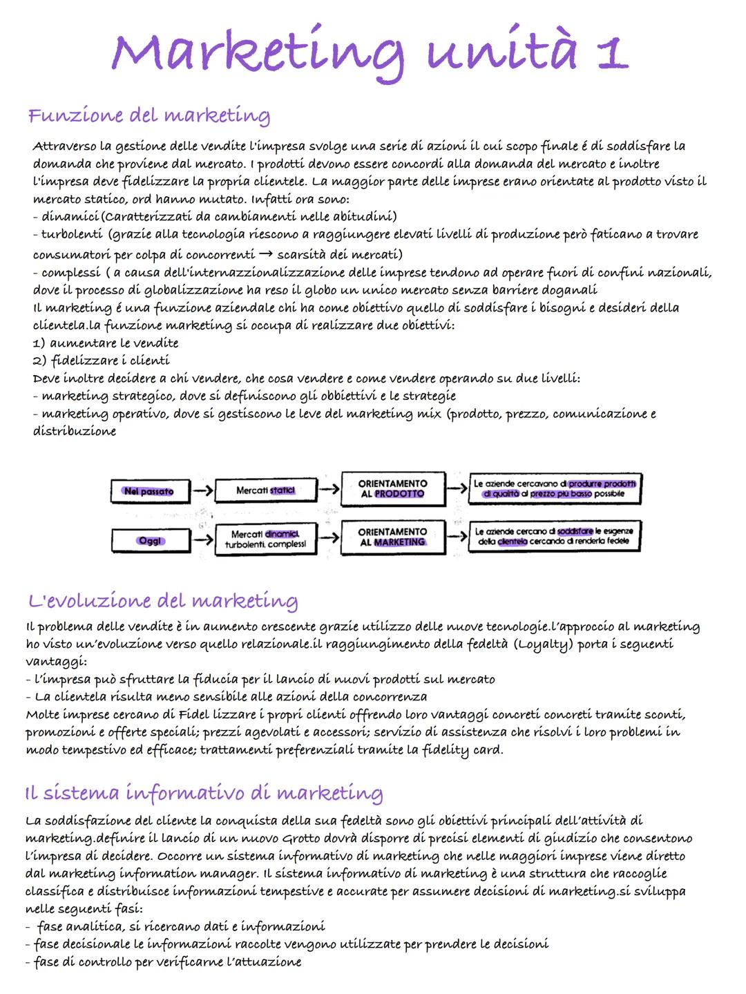 A good notebook gives you a learning experience Marketing unità 1
Funzione del marketing
Attraverso la gestione delle vendite l'impresa svol