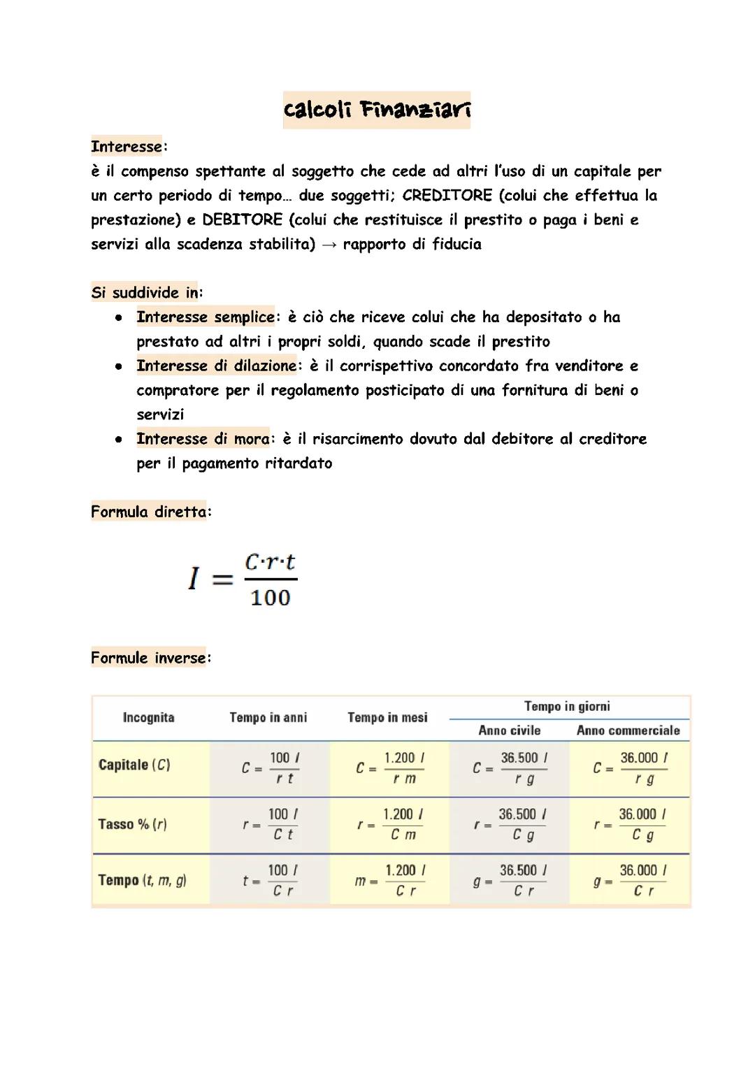 CALCOLI FINANZIARI