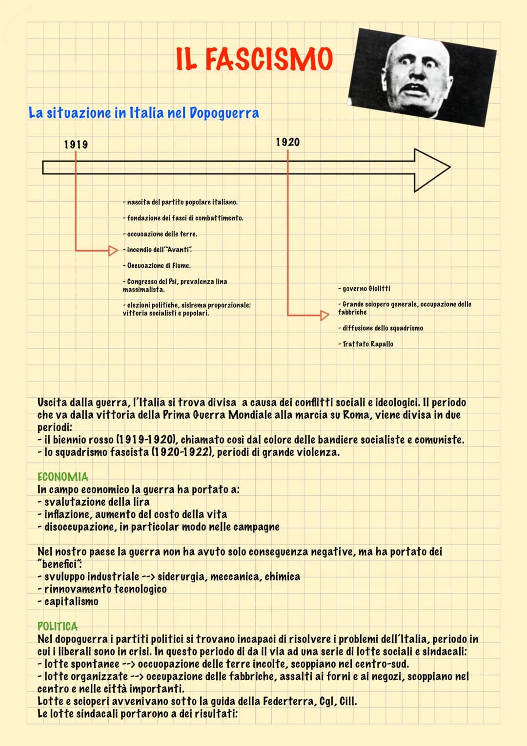 IL FASCISMO
La situazione in Italia nel Dopoguerra
1919
- nascita del partito popolare italiano.
fondazione dei fasci di combattimento.
- oc