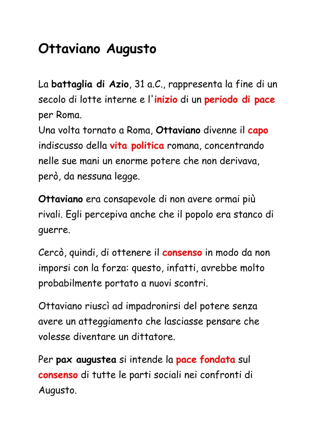 Ottaviano Augusto
La battaglia di Azio, 31 a.C., rappresenta la fine di un
secolo di lotte interne e l'inizio di un periodo di pace
per Roma