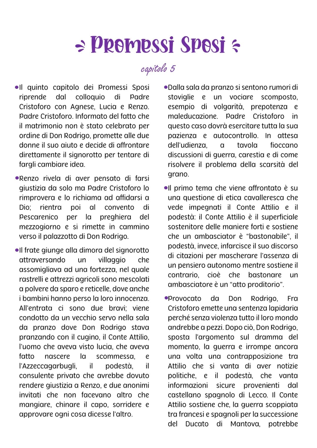 ⇒ Promessi Sposi
capitolo 5
Il quinto capitolo dei Promessi Sposi
riprende dal colloquio di Padre
Cristoforo con Agnese, Lucia e Renzo.
Padr