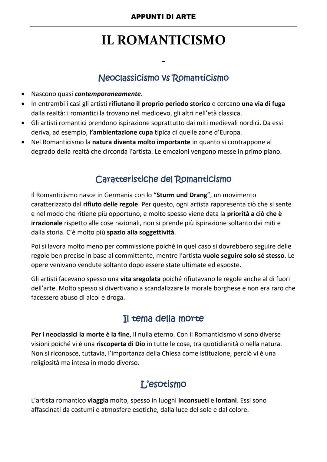 ●
●
APPUNTI DI ARTE
IL ROMANTICISMO
Neoclassicismo vs Romanticismo
Nascono quasi contemporaneamente.
In entrambi i casi gli artisti rifiutan