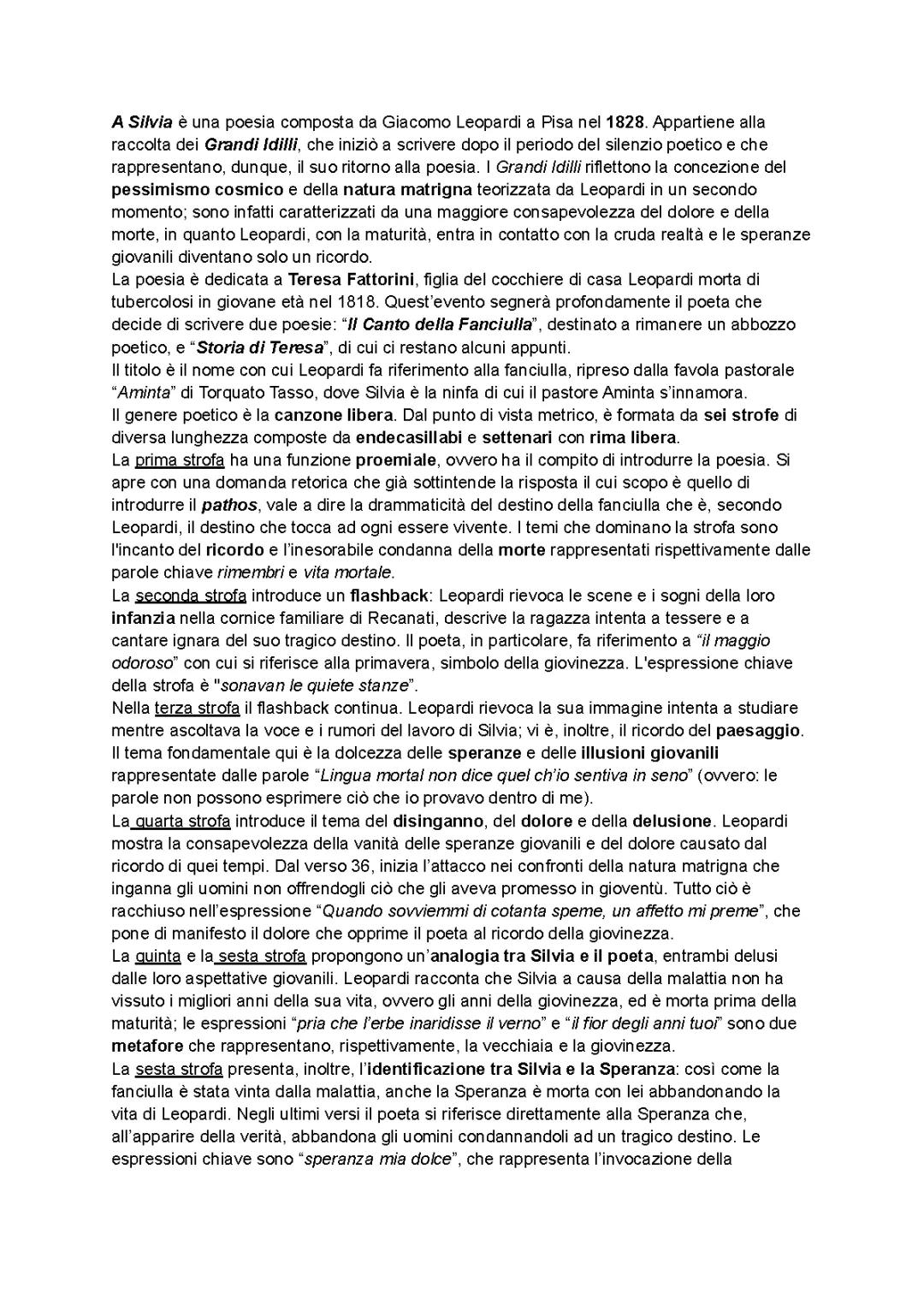 A Silvia (Leopardi) - Analisi 
