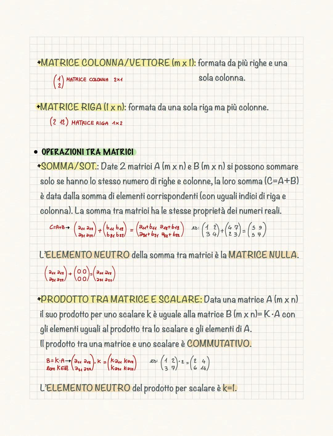 Le matrici
Una MATRICE (m x n) è una tabella di valori numerici o espressioni letterali
disposti su m righe ed n colonne in una parentesi (q