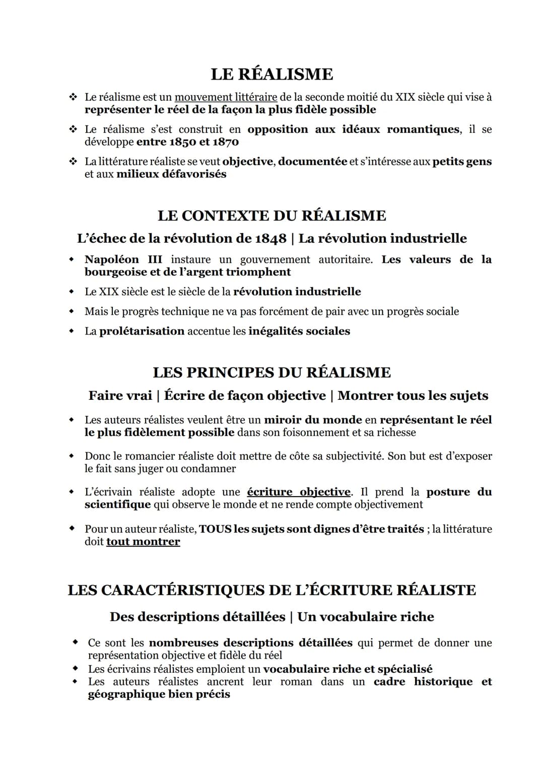 ♦
♦
♦
♦
LE RÉALISME
Le réalisme est un mouvement littéraire de la seconde moitié du XIX siècle qui vise à
représenter le réel de la façon la