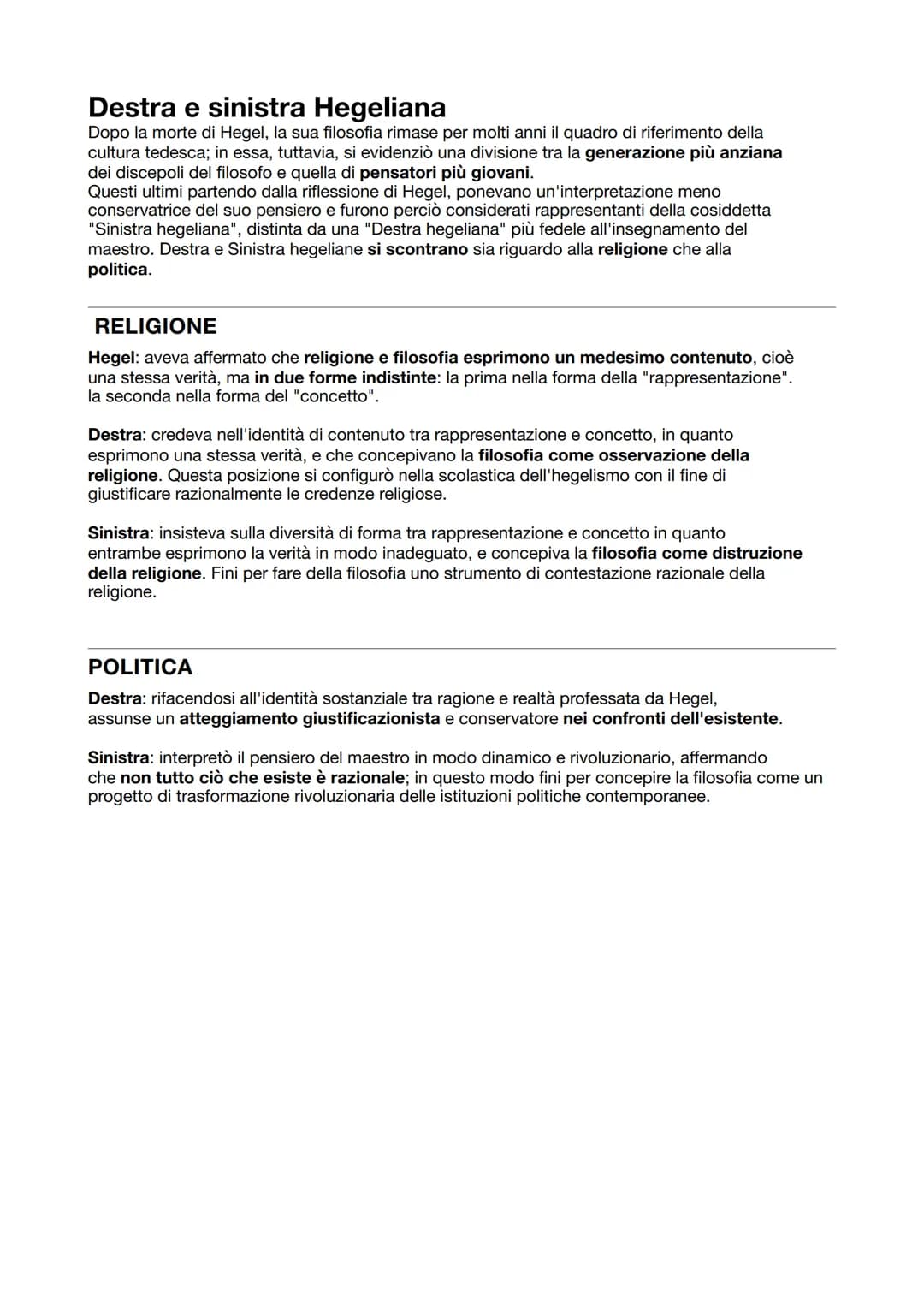 Destra e sinistra Hegeliana
Dopo la morte di Hegel, la sua filosofia rimase per molti anni il quadro di riferimento della
cultura tedesca; i