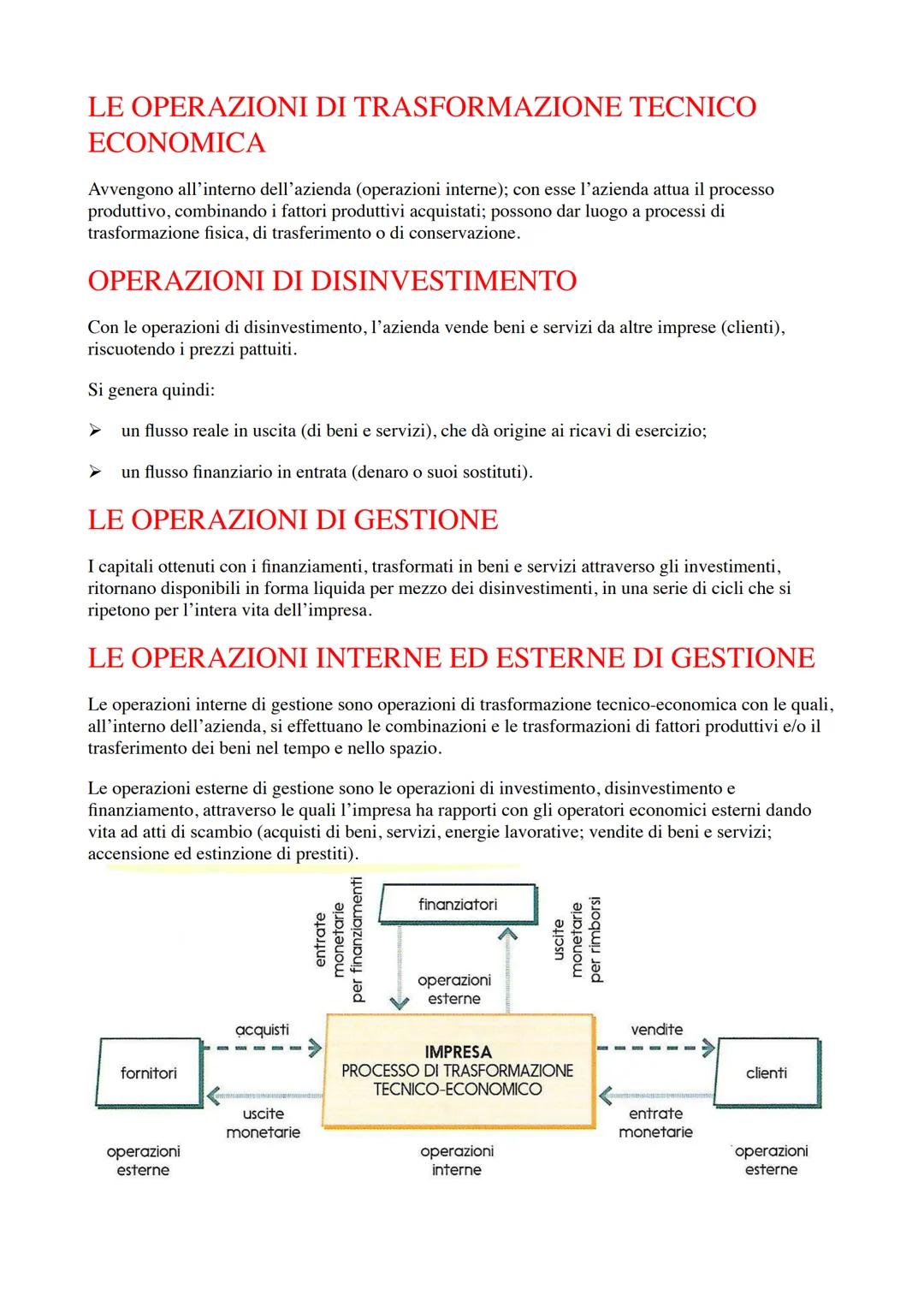 LA GESTIONE DELL'IMPRESA IL PATRIMONIO ED
IL REDDITO
• LE OPERAZIONI DI GESTIONE
LA GESTIONE AZIENDALE È FORMATA DA UNA MOLTEPLICITÀ DI OPER