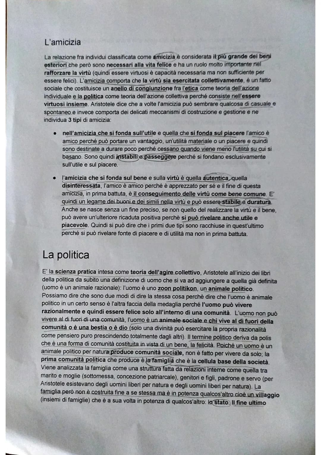 L'amicizia
La relazione fra individui classificata come amicizia è considerata il più grande dei beni
esteriori che però sono necessari alla