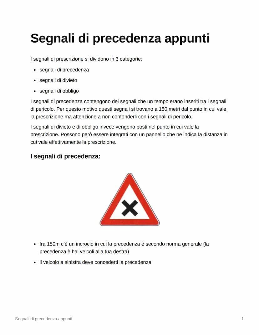 Segnali di obbligo appunti
↑
• Obbligo di proseguire diritto
. Al primo incrocio non puoi girare
non indica un senso unico
• Obbligo di svol