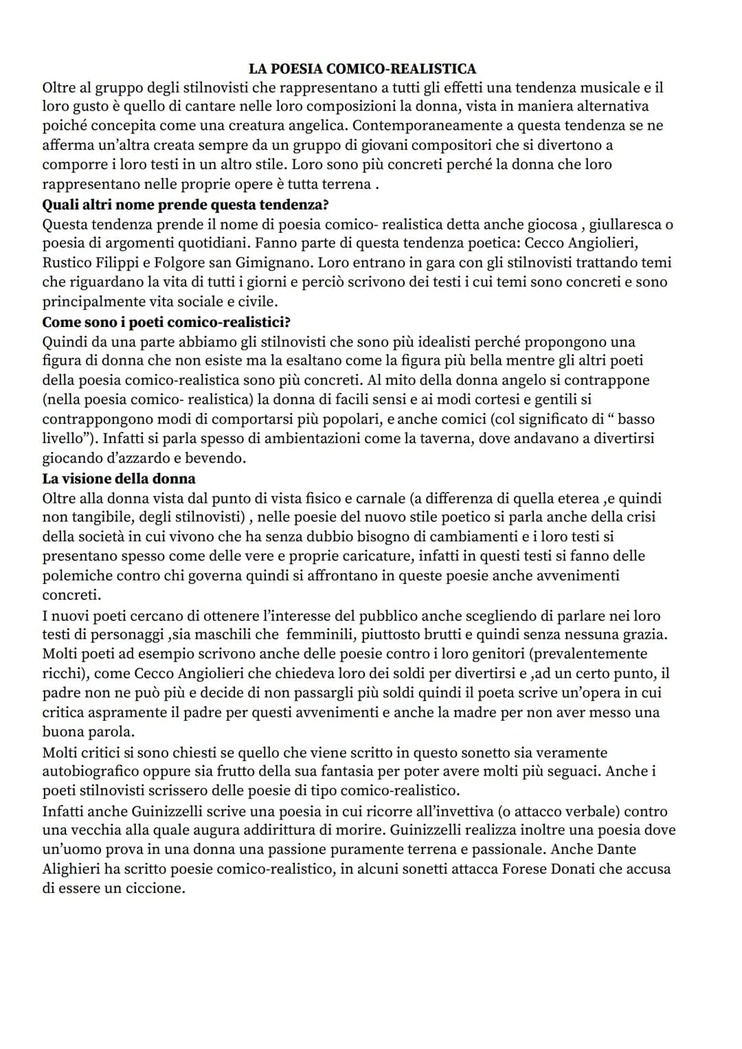 LA POESIA COMICO-REALISTICA
Oltre al gruppo degli stilnovisti che rappresentano a tutti gli effetti una tendenza musicale e il
loro gusto è 