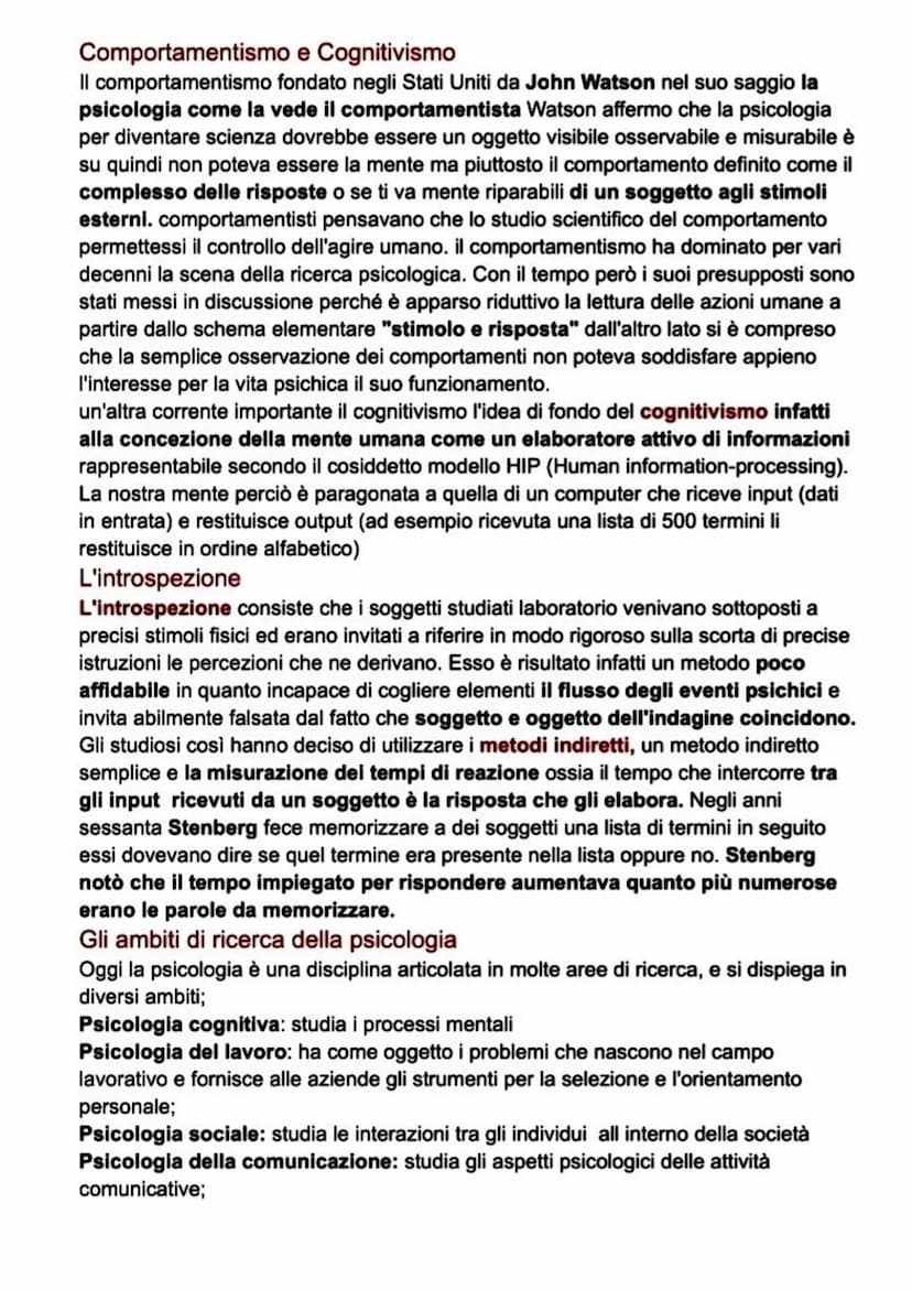 Che cosa è la mente?
La psicologia è la "scienza del comportamento e dei processi mentali",
ricordare, immaginare, ragionare sono tutte atti