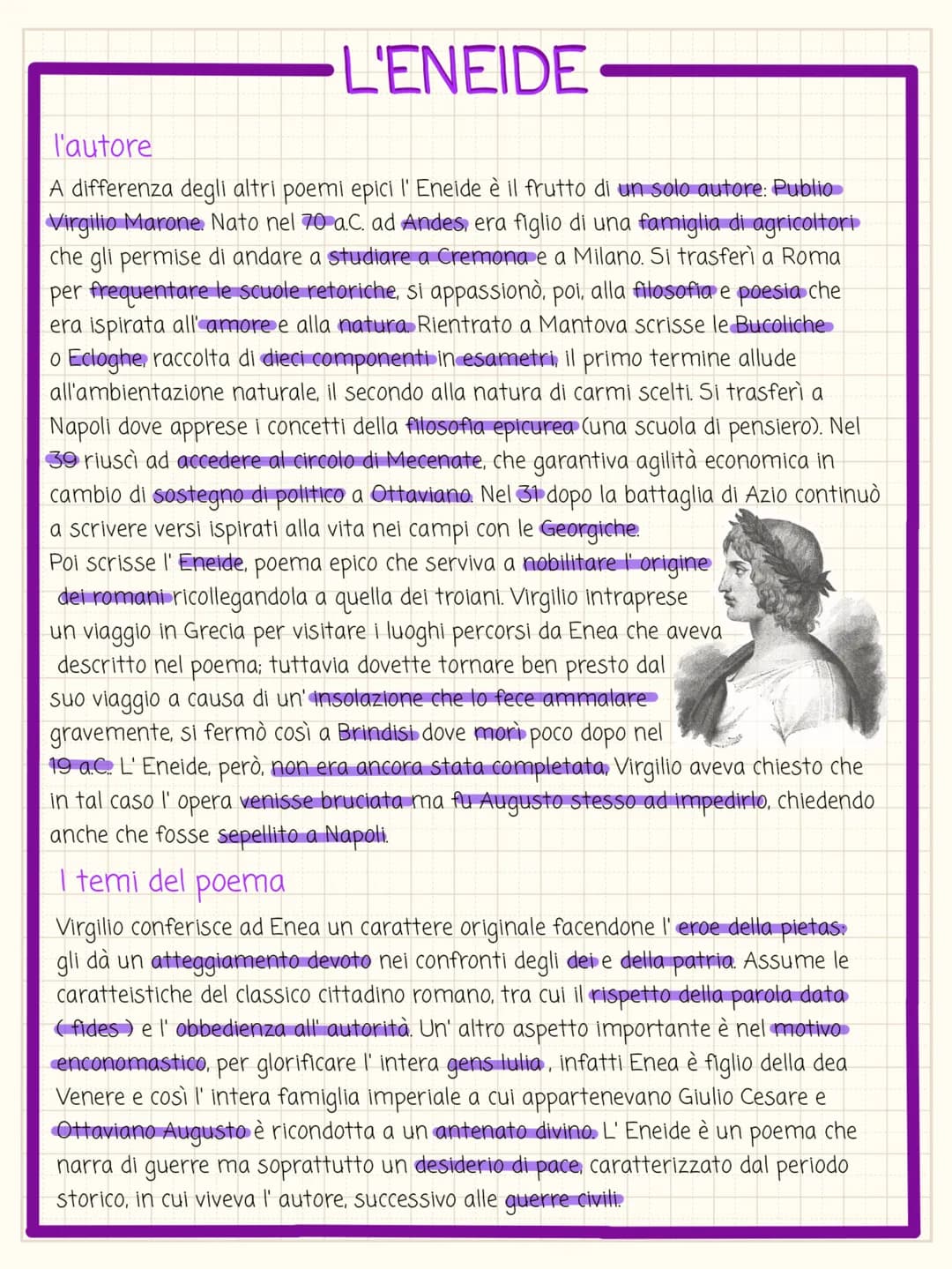 L'Eneide L'ENEIDE
l'autore
A differenza degli altri poemi epici l' Eneide è il frutto di un solo autore: Publio
Virgilio Marone. Nato nel 70