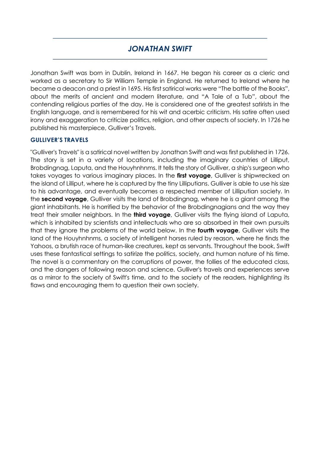 Jonathan Swift
Sofia Sartori
Liceo Scientifico Scienze Applicate
2022/2023 JONATHAN SWIFT
Jonathan Swift was born in Dublin, Ireland in 1667