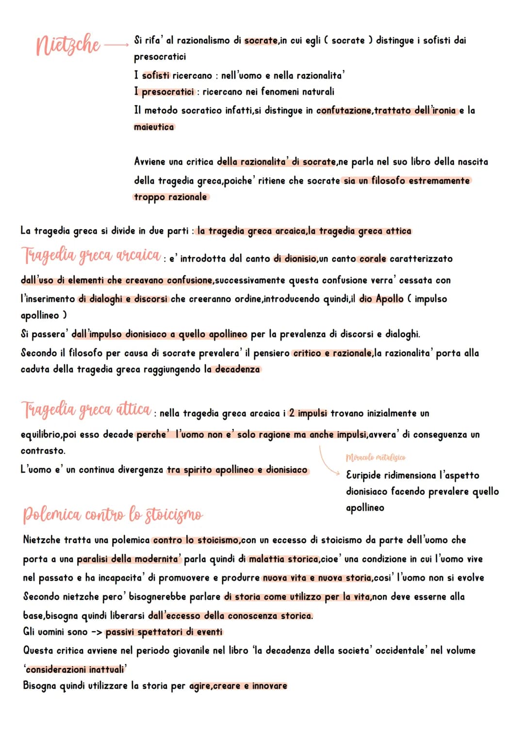 nietsche
Si rifa' al razionalismo di socrate,in cui egli ( socrate) distingue i sofisti dai
presocratici
I sofisti ricercano: nell'uomo e ne