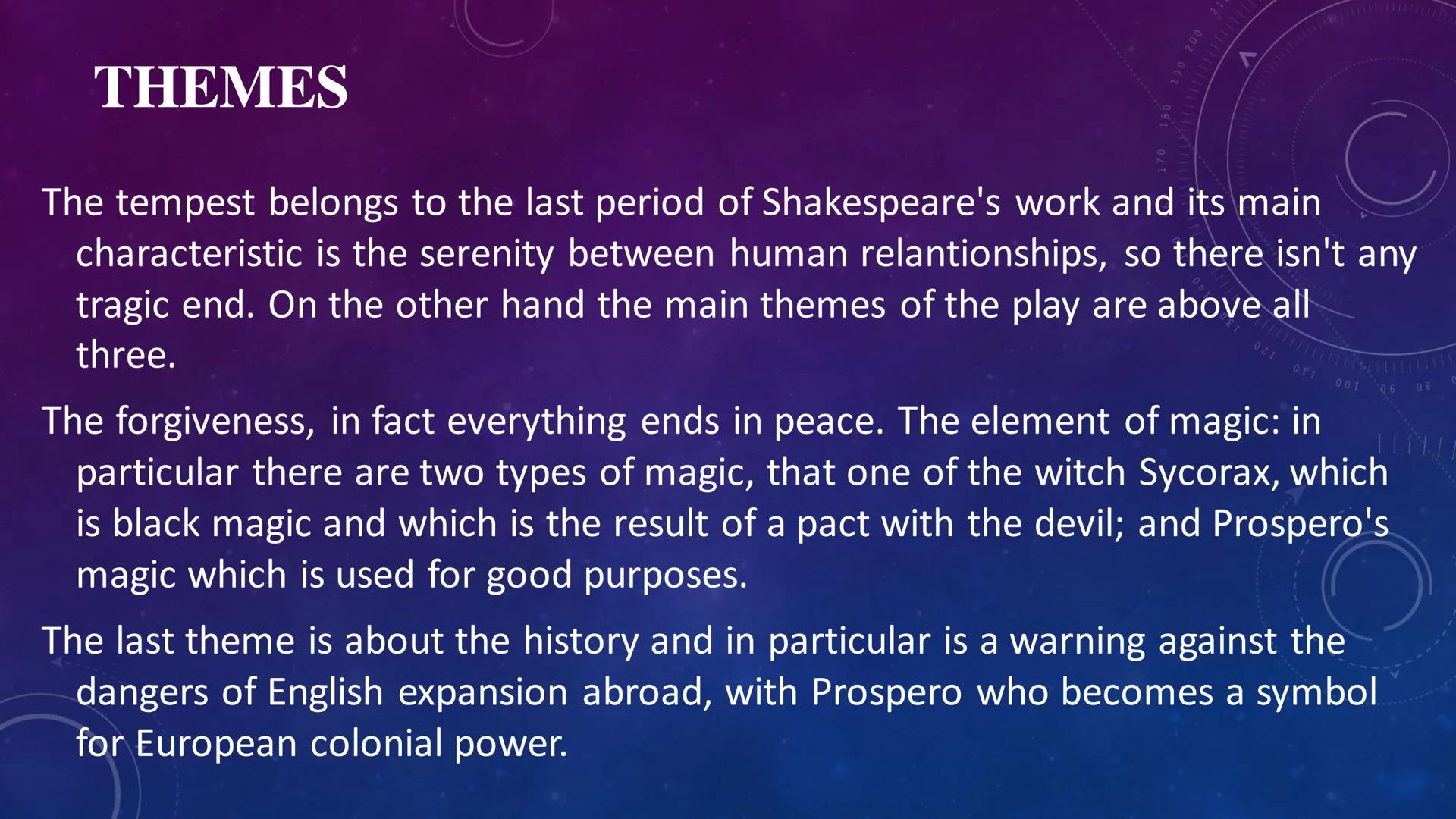 C
40 150
160
THE
TEMPEST
170
200
210
220
230
240
250
260 PLOT
●
• First act. The play begins with a
tempest near an enchanted island.
The ki