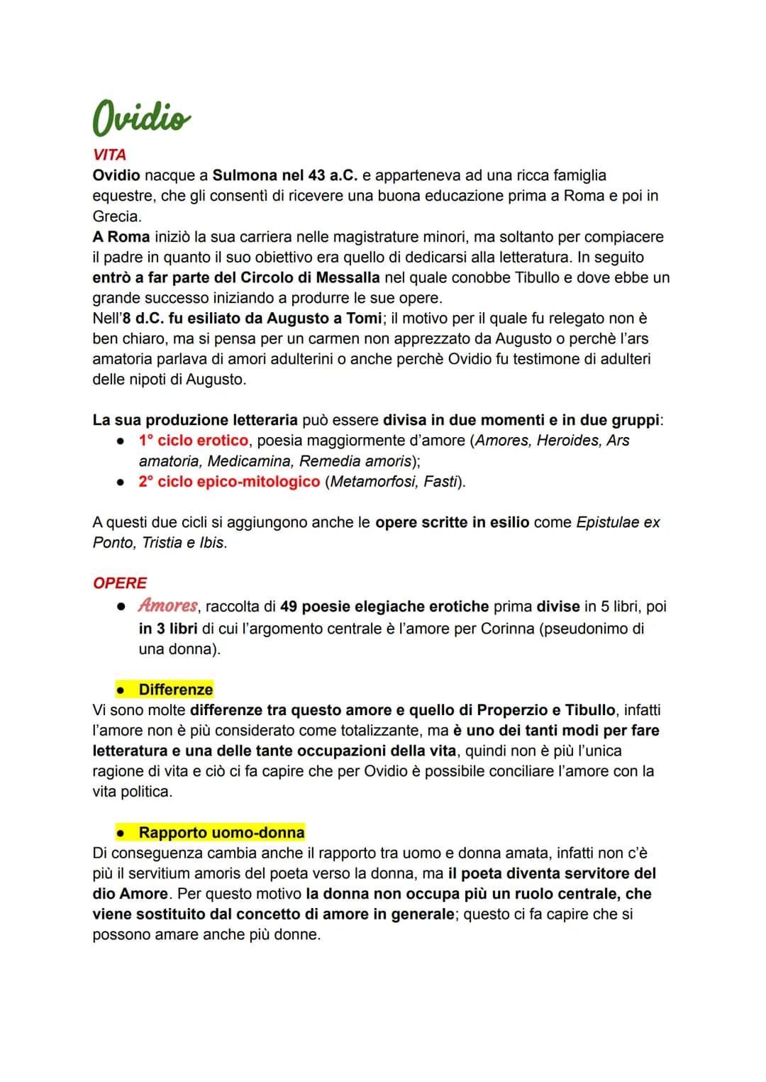 Ovidio
VITA
Ovidio nacque a Sulmona nel 43 a.C. e apparteneva ad una ricca famiglia
equestre, che gli consentì di ricevere una buona educazi