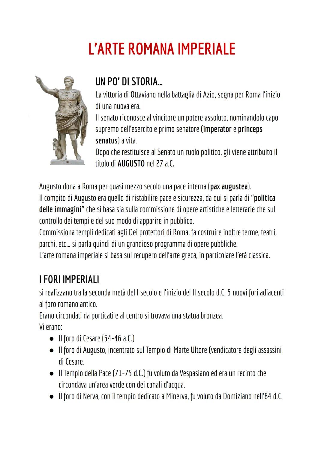 # L'ARTE ROMANA IMPERIALE

UN PO' DI STORIA...

La vittoria di Ottaviano nella battaglia di Azio, segna per Roma l'inizio
di una nuova era.
