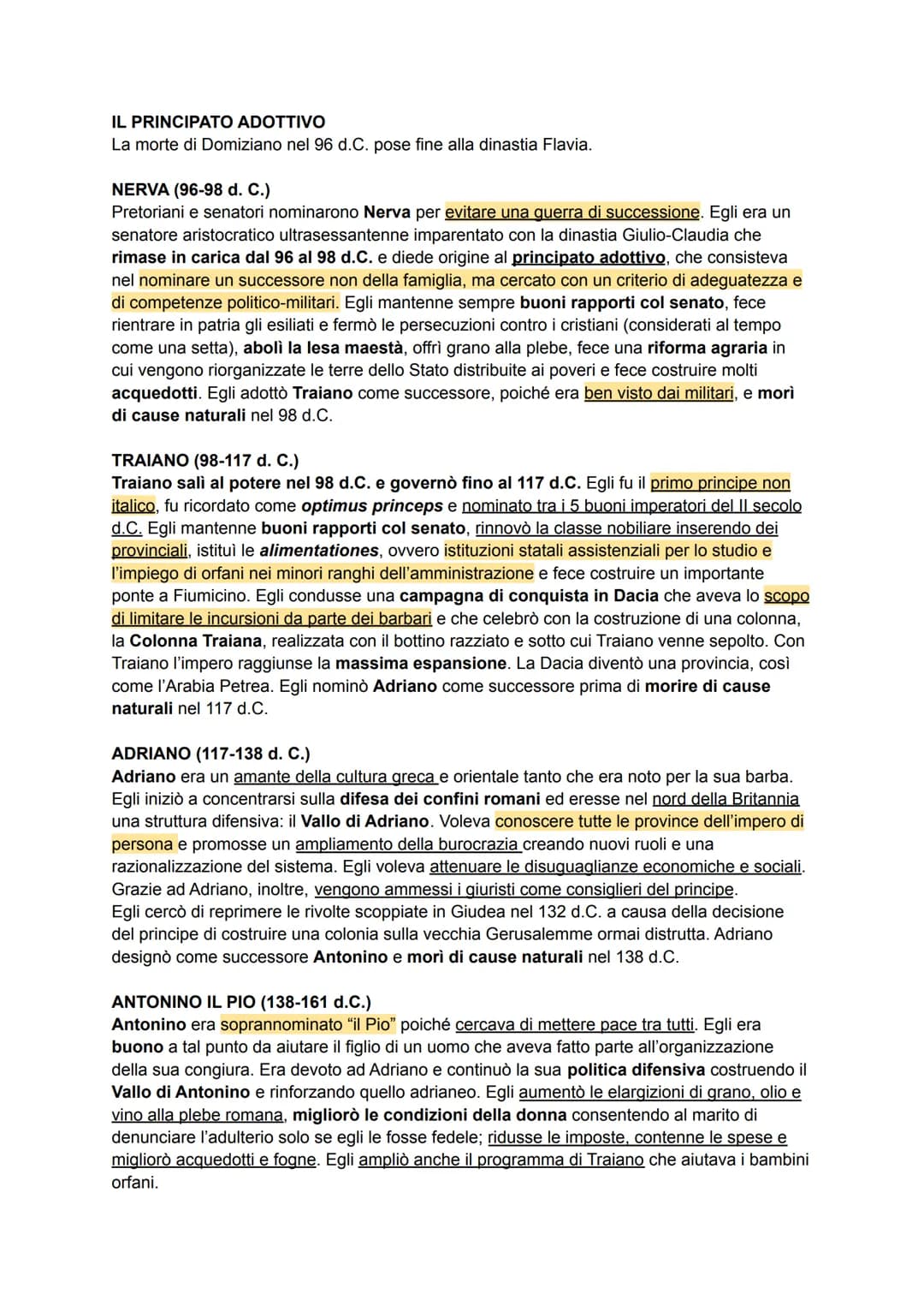 IL PRINCIPATO ADOTTIVO
La morte di Domiziano nel 96 d.C. pose fine alla dinastia Flavia.
NERVA (96-98 d. C.)
Pretoriani e senatori nominaron