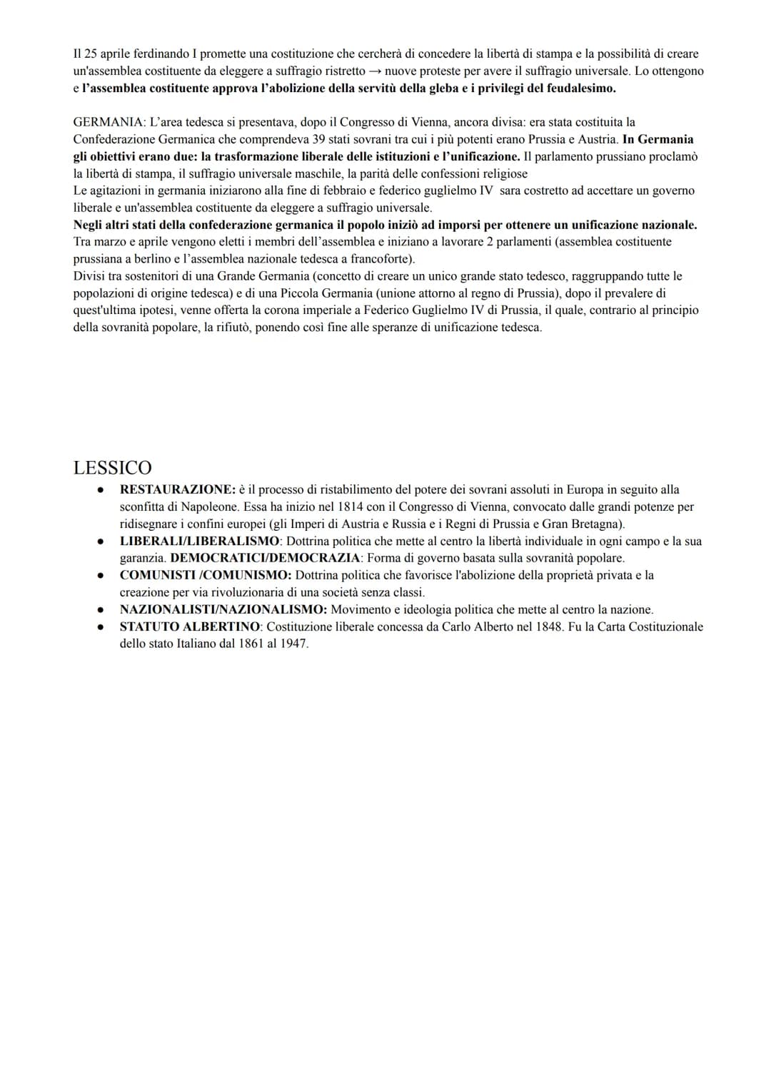 DALLA RESTAURAZIONE ALLE RIVOLUZIONI IN EUROPA
1=La Restaurazione e la nuova carta d'Europa
La restaurazione è un periodo storico che nasce 