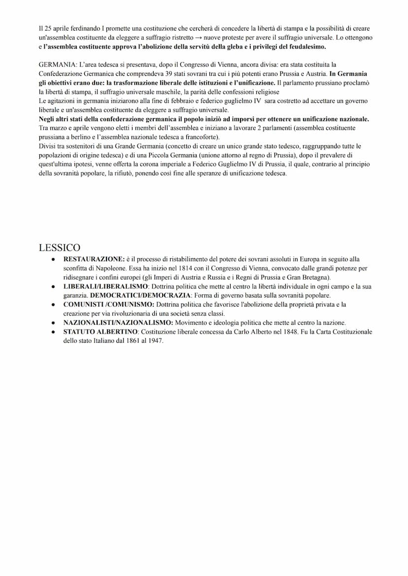 DALLA RESTAURAZIONE ALLE RIVOLUZIONI IN EUROPA
1=La Restaurazione e la nuova carta d'Europa
La restaurazione è un periodo storico che nasce 