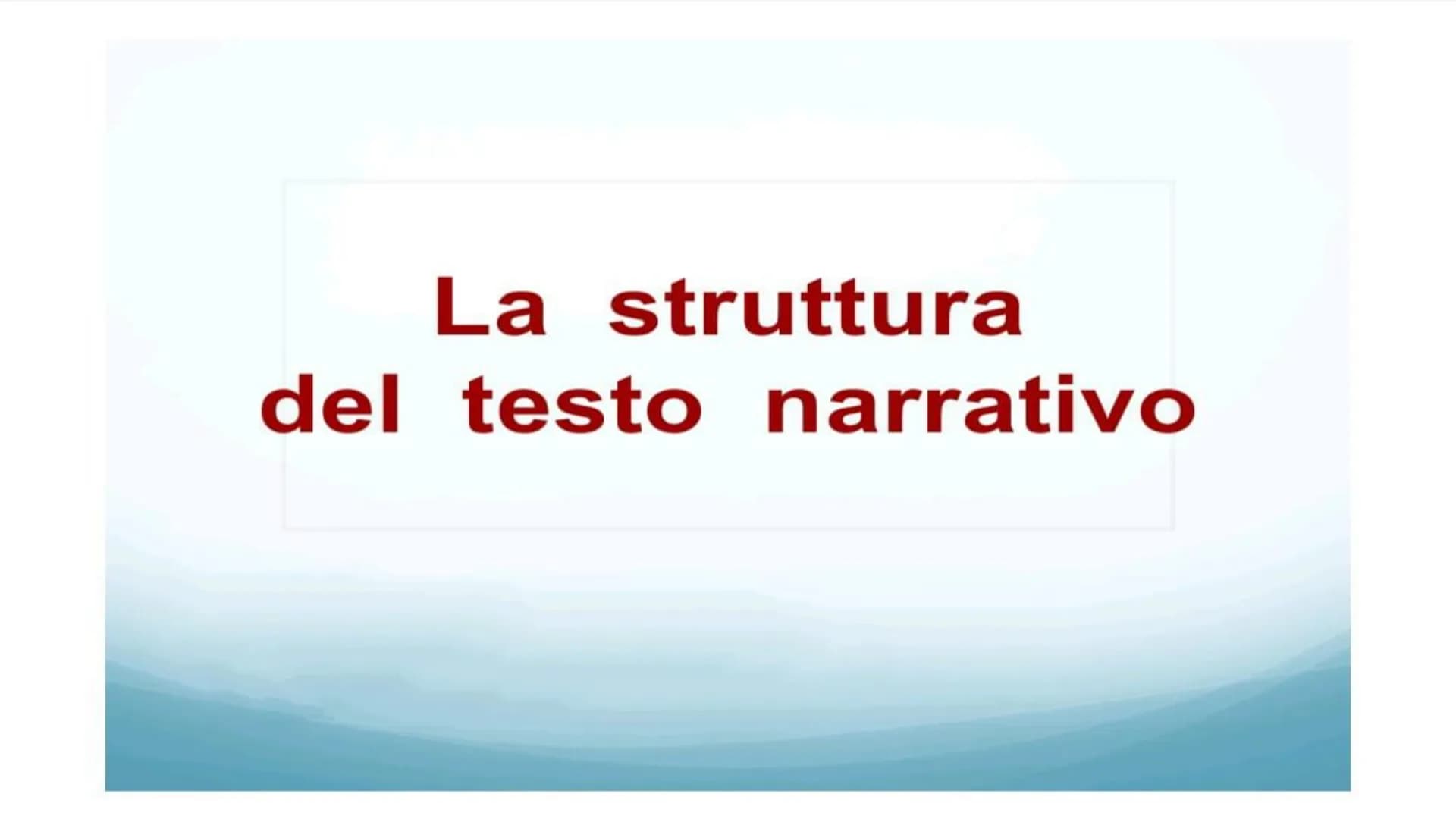 La struttura
del testo narrativo Gli elementi del testo narrativo
IL NARRATORE
Chi racconta i fatti.
I PERSONAGGI
Chi è coinvolto negli even