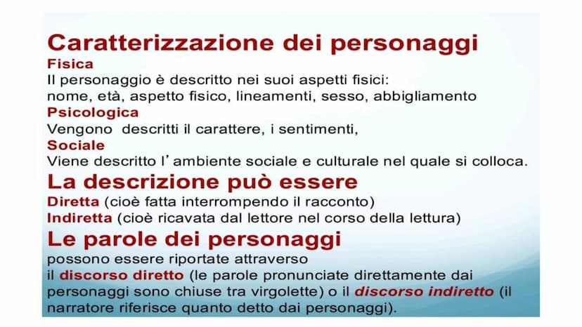 La struttura
del testo narrativo Gli elementi del testo narrativo
IL NARRATORE
Chi racconta i fatti.
I PERSONAGGI
Chi è coinvolto negli even