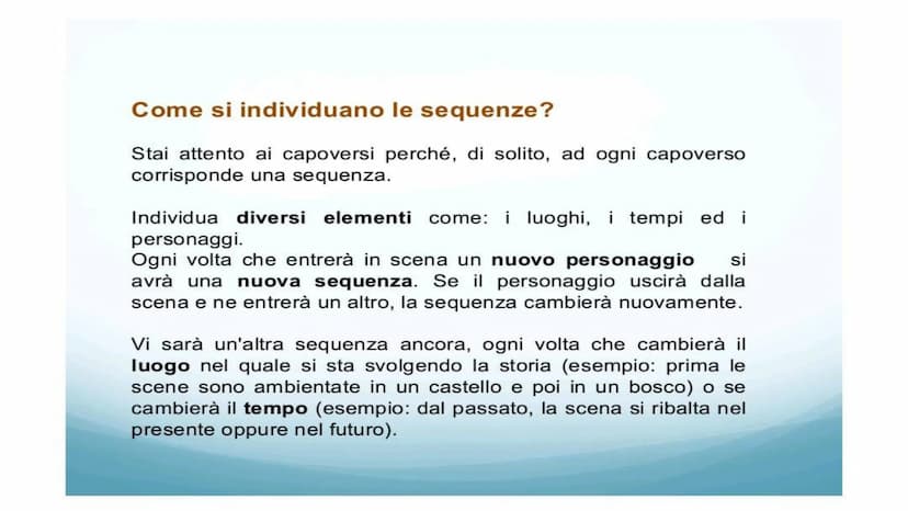 La struttura
del testo narrativo Gli elementi del testo narrativo
IL NARRATORE
Chi racconta i fatti.
I PERSONAGGI
Chi è coinvolto negli even