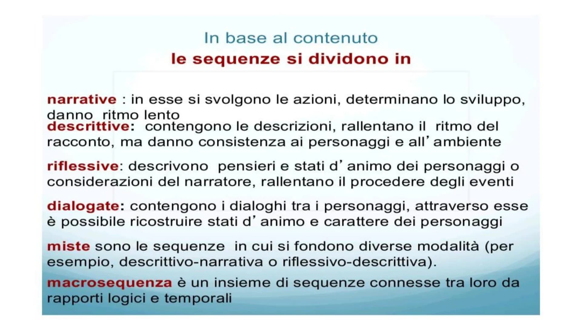 La struttura
del testo narrativo Gli elementi del testo narrativo
IL NARRATORE
Chi racconta i fatti.
I PERSONAGGI
Chi è coinvolto negli even