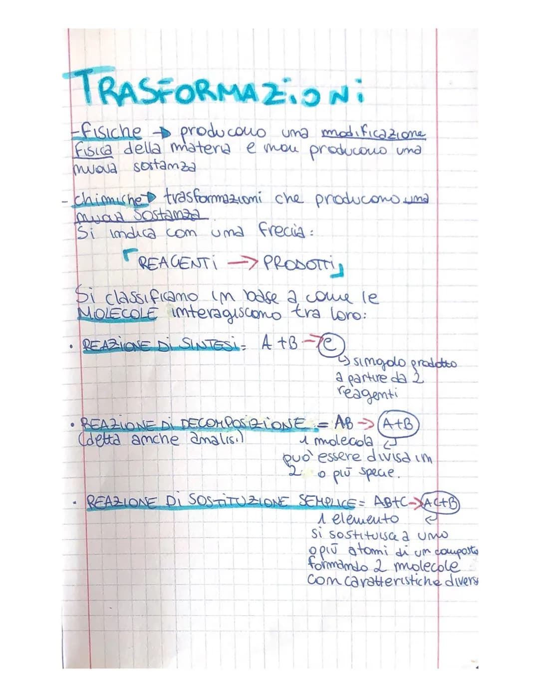 TRASFORMAZIONI
Fisiche producono una modificazione
Fisica della materia e mon producono una
muova sostanza
chimiche trasformazioni che produ