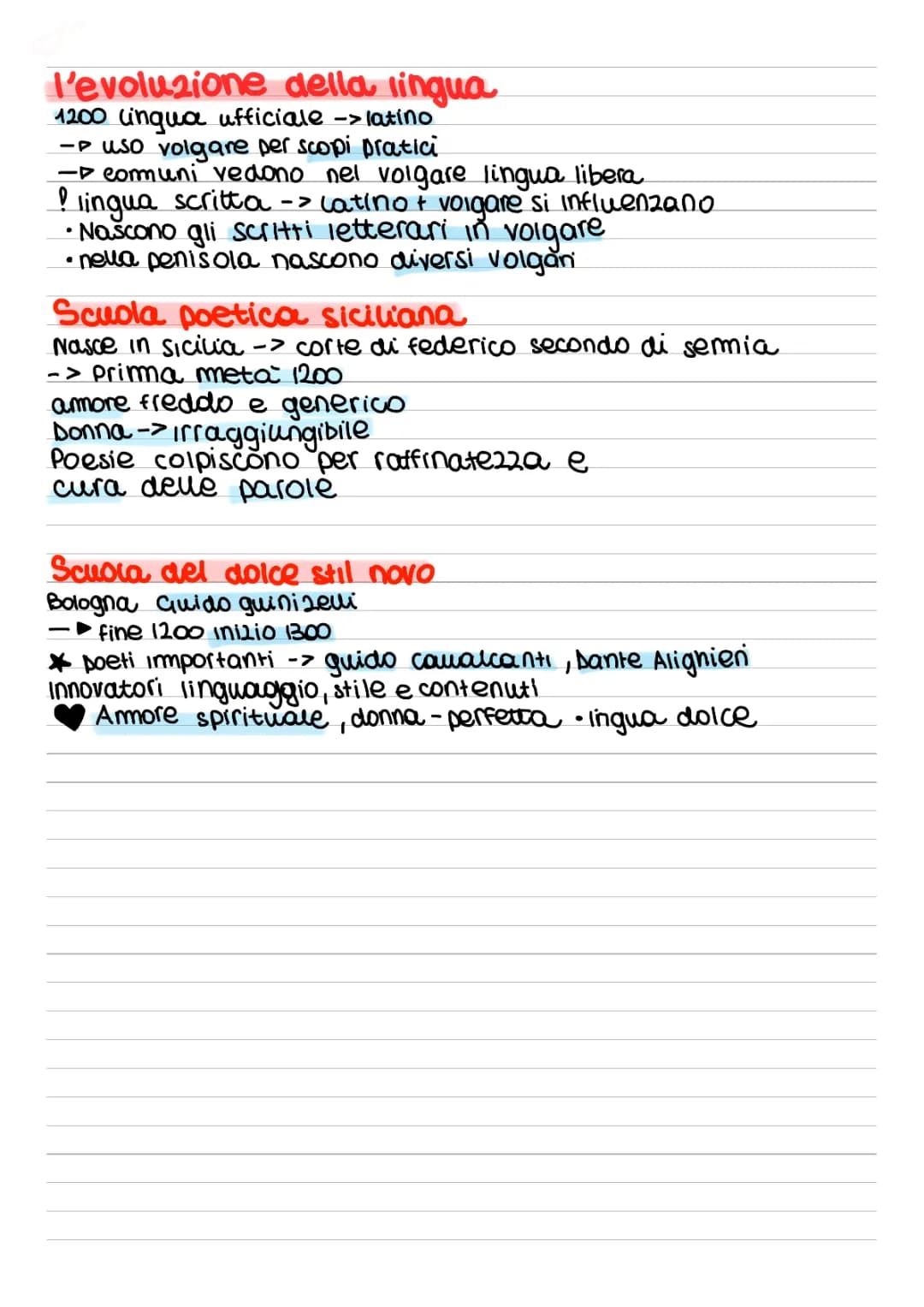 EVOLUZIONE DELLA LINGUA 1200-1300