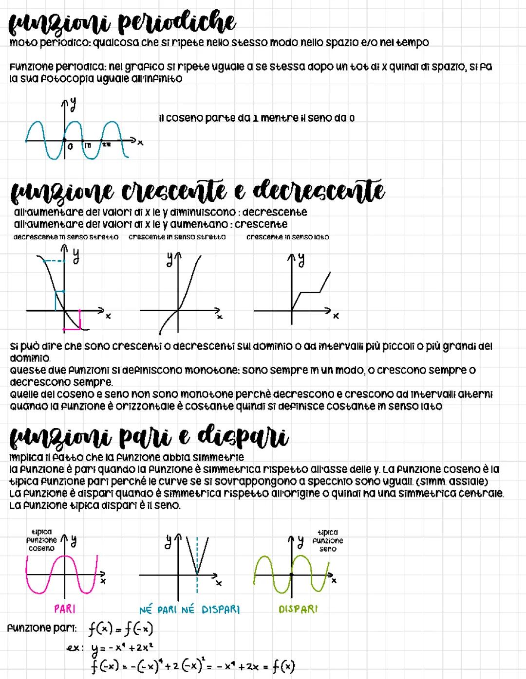 funzioni periodiche: crescente/decrescente + funzioni pari e dispari
