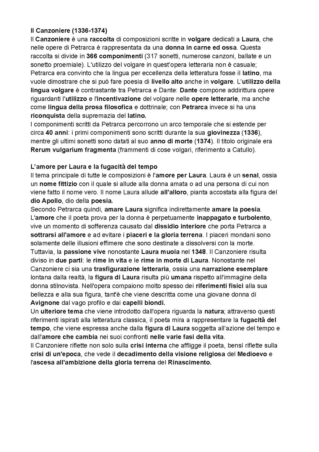 Il Canzoniere di Petrarca: Riassunto, Spiegazione e Analisi PDF