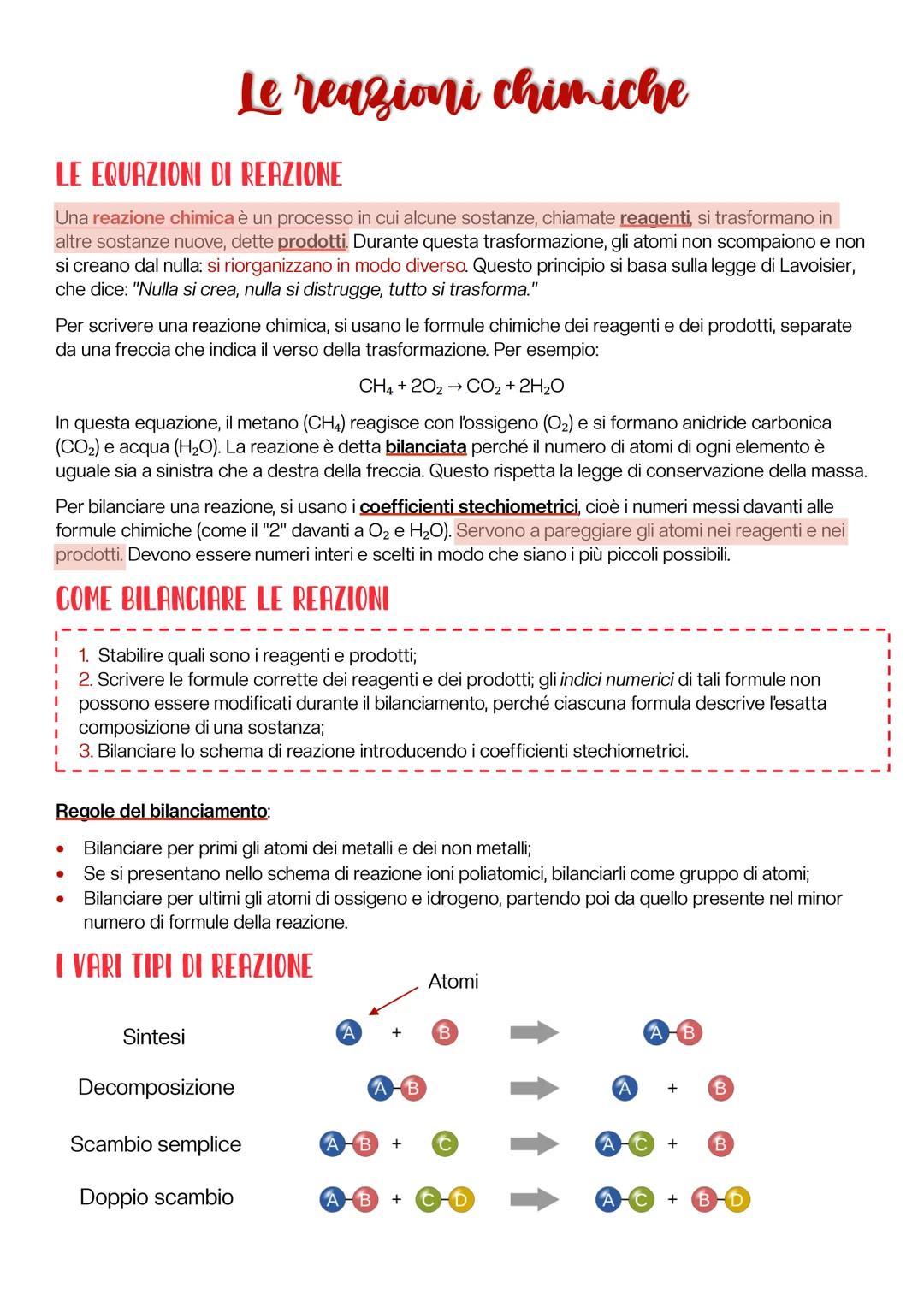 --- OCR Start ---
Le reazioni chimiche
LE EQUAZIONI DI REAZIONE
Una reazione chimica è un processo in cui alcune sostanze, chiamate reagenti