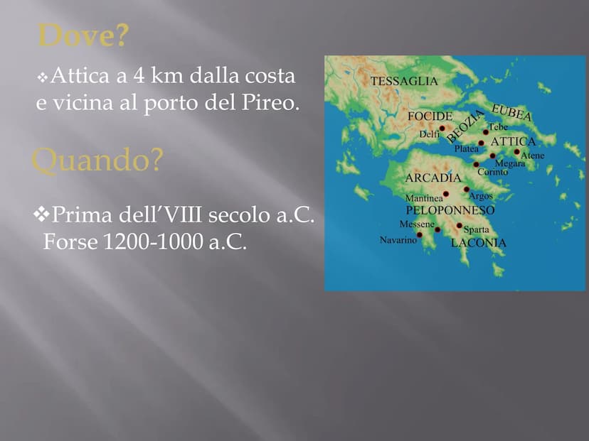 ATENE
*Di etnia Ionica;
*Poche fonti storiche
sulle origini;
❖Il territorio sarebbe
stato suddiviso in 12
villaggi (uniti
successivamente da