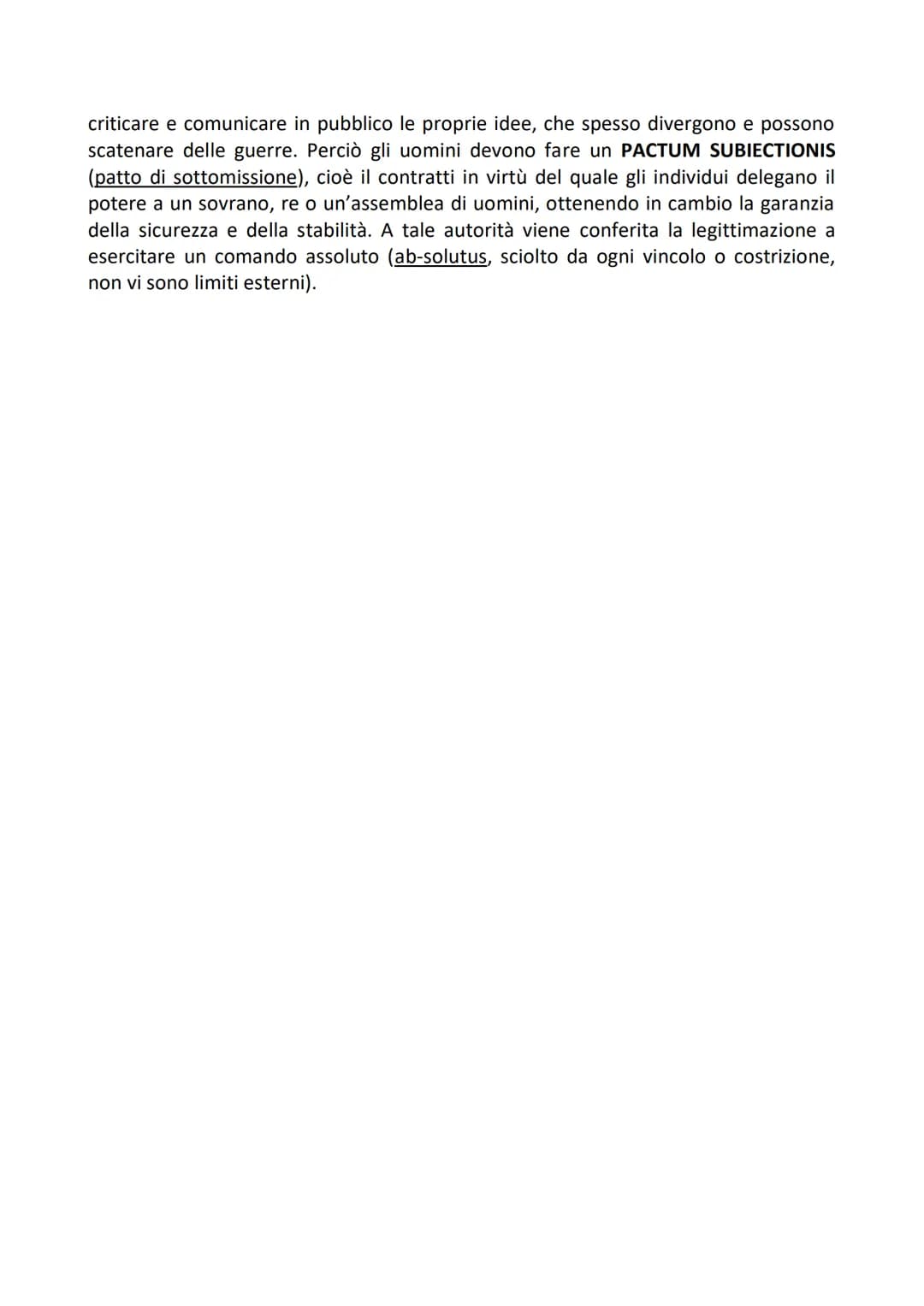 THOMAS HOBBES
Hobbes afferma che inizialmente l'uomo viveva in uno stato di natura, cioè la
condizione ipotetica, precedente alla formazione