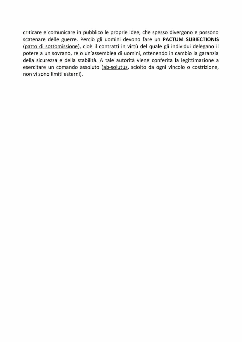 THOMAS HOBBES
Hobbes afferma che inizialmente l'uomo viveva in uno stato di natura, cioè la
condizione ipotetica, precedente alla formazione
