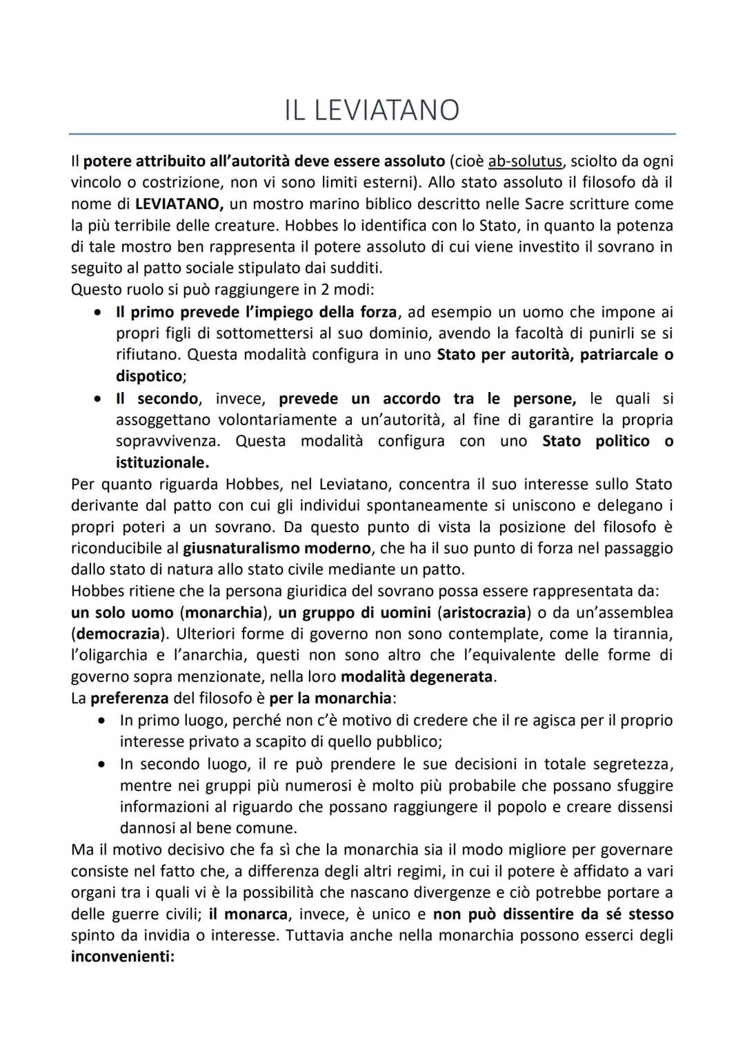 THOMAS HOBBES
Hobbes afferma che inizialmente l'uomo viveva in uno stato di natura, cioè la
condizione ipotetica, precedente alla formazione