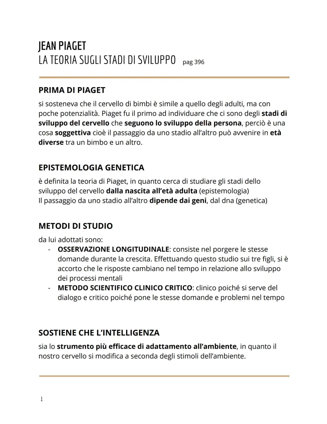 Piaget - Teoria sugli stadi dello sviluppo cognitivo