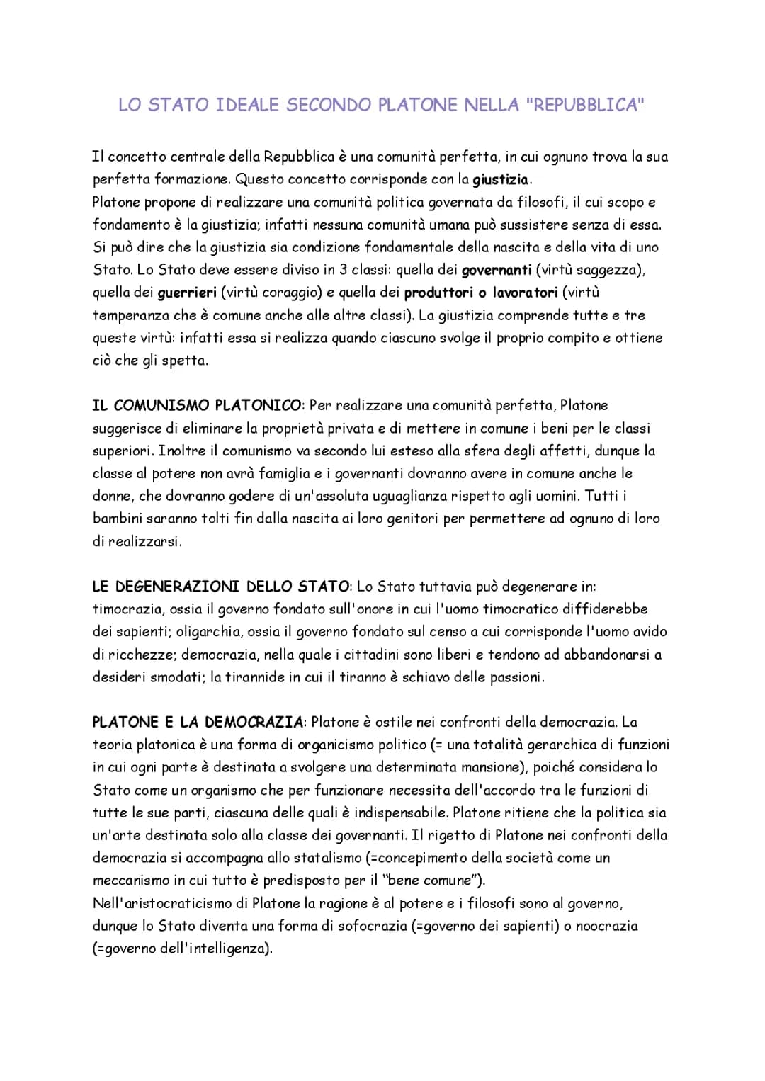 Platone: lo stato ideale descritto nell'opera "la Repubblica"