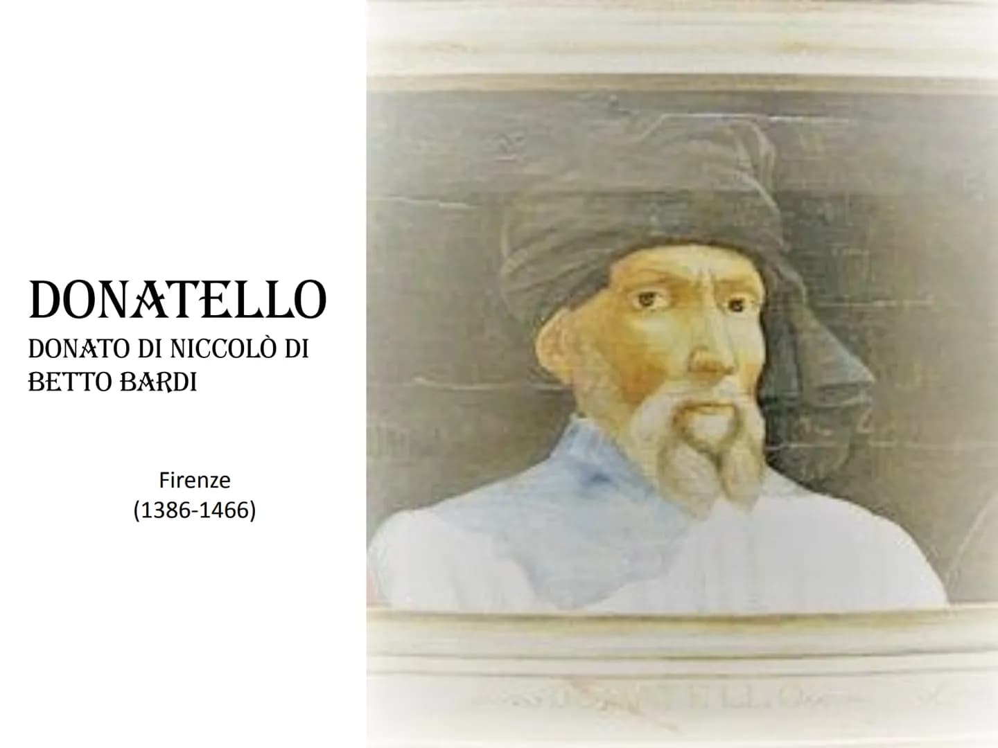 
<p>Donatello, nato Donato di Niccolò di Betto Bardi a Firenze nel 1386, iniziò la sua formazione artistica presso la bottega di Lorenzo Ghi