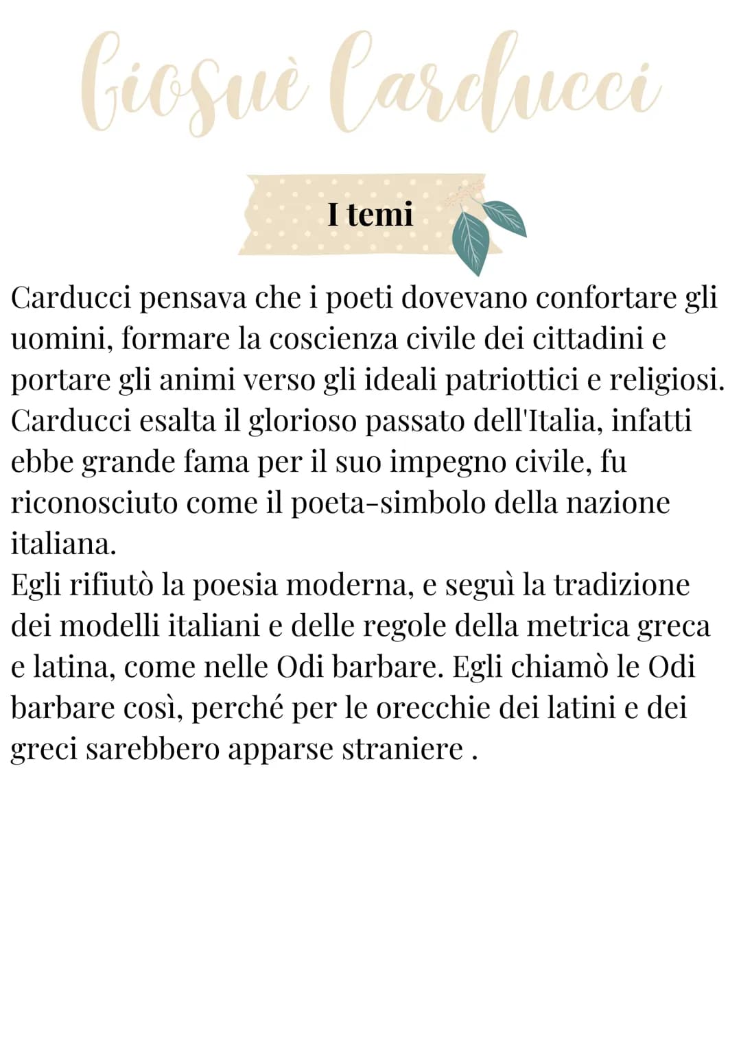 Giosuè Carducci
La vita
Carducci nacque nel 1835 a Valdicastello, in Toscana.
Trascorse la sua infanzia a Bolgheri, ma nel 1848 il
padre fec