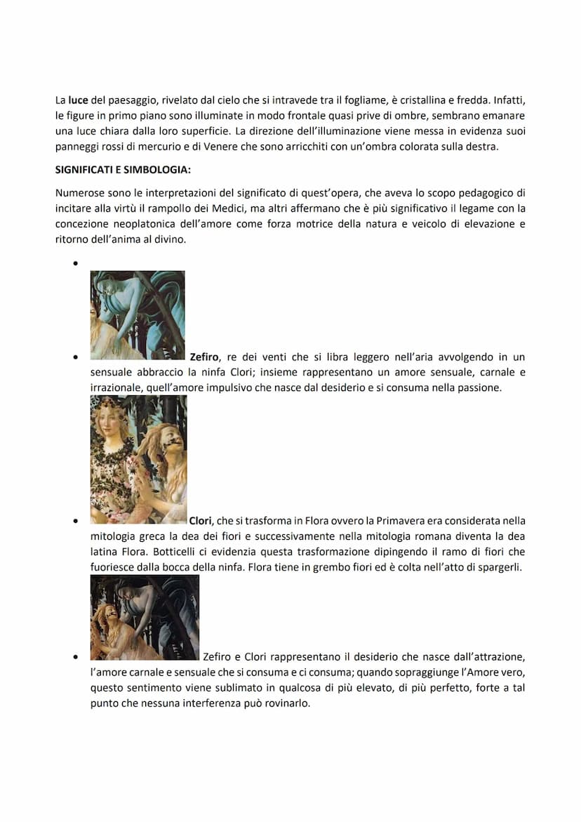 LA PRIMAVERA DI BOTTICELLI
La primavera è un celebre dipinto di soggetto mitologico e una complessa allegoria. I concetti e le
idee sono esp